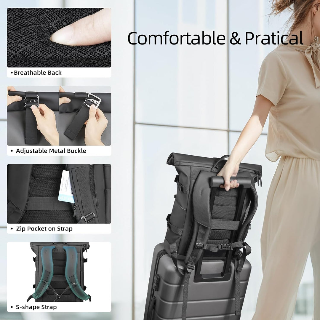 hk Rolltop Rucksack Herren Damen 15,6 Zoll Laptop Rucksack | Wasserdicht Gross Reiserucksack, Diebst