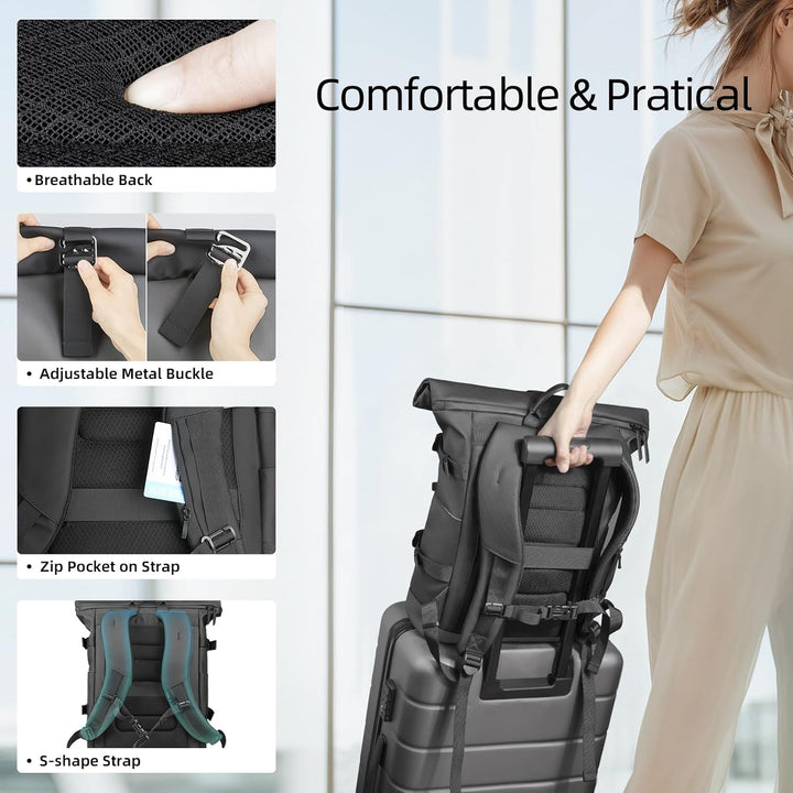 hk Rolltop Rucksack Herren Damen 15,6 Zoll Laptop Rucksack | Wasserdicht Gross Reiserucksack, Diebst