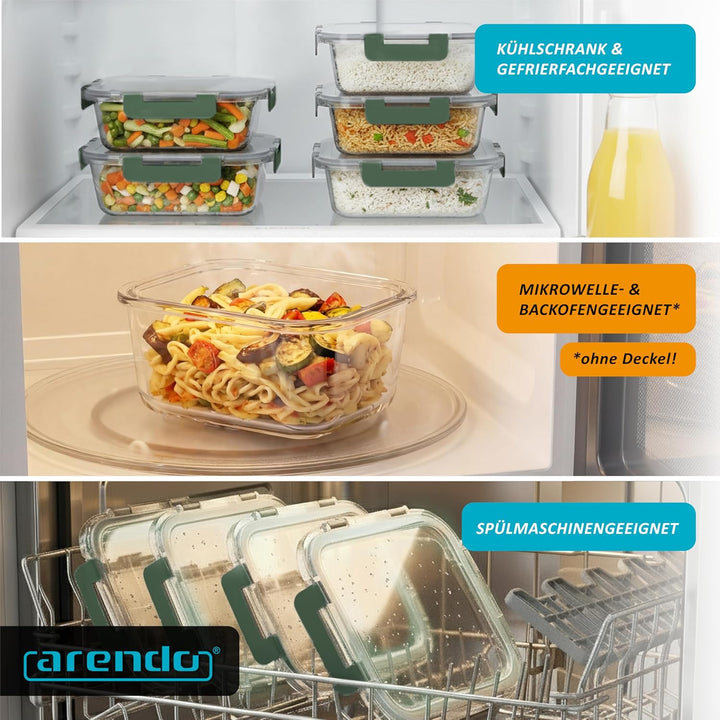 Arendo - Lunchboxen Glas - Frischhaltedosen für Lebensmittel mit Deckel luftdicht - 5er Set - 1000 m