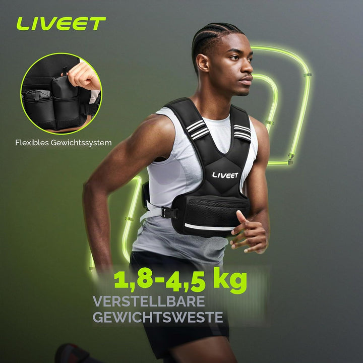 Verstellbare Gewichtsweste für Damen und Herren, 1,8-14,5 kg Gewichtsweste mit 6 Eisensandbeuteln, L