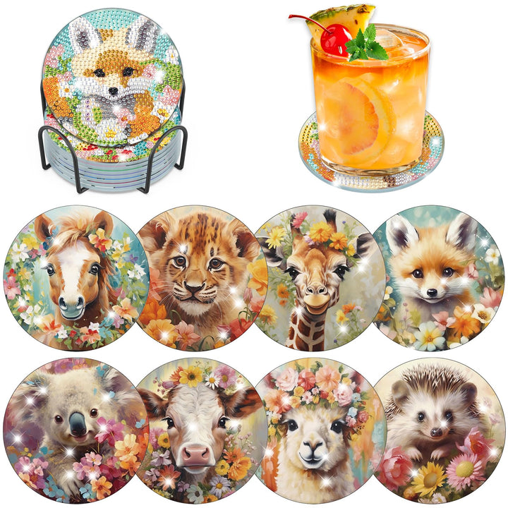 8 STK Diamond Painting Untersetzer mit Halter, Diamant Tassenuntersetzer mit Kork, Tiere für Erwachs