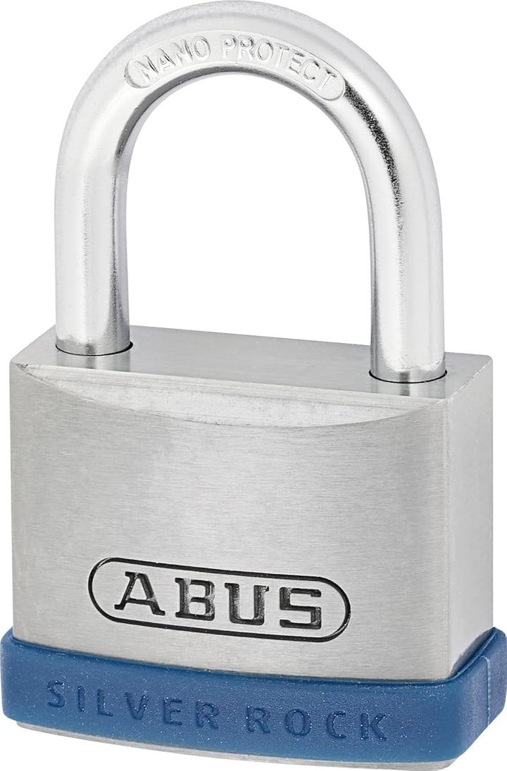 ABUS Vorhängeschloss Silver Rock 5/40 aus massivem Zink - 2er Set - mit Silikon Schutzrahmen - Kelle