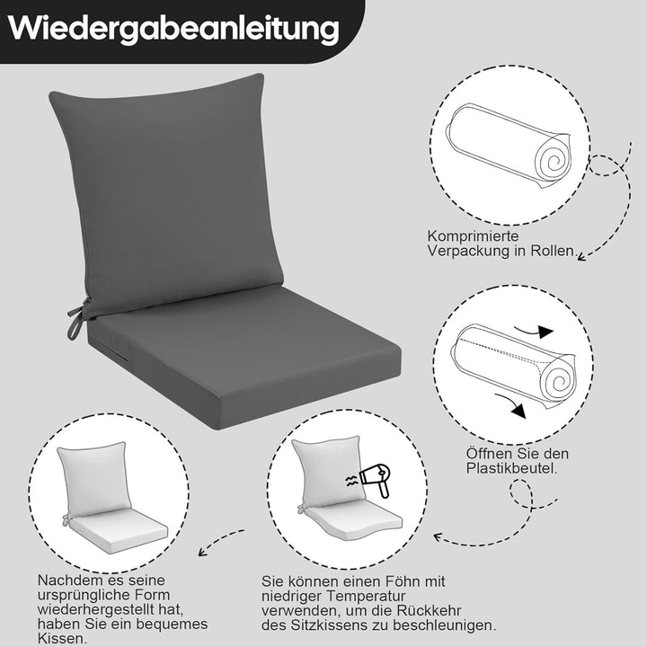 Sitzkissen Outdoor mit Rückenlehne, Wasserdicht Gartenmöbel Sitzpolster mit Hochdichte Schwammfüllun