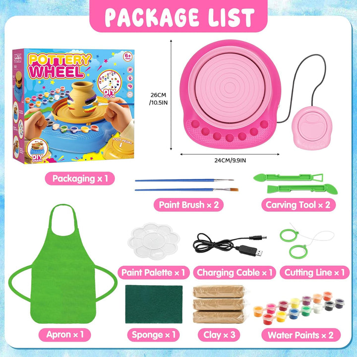 Töpferscheibe Kinder elektrisch,Töpferset 6-12 Jahre mit Ton | Komplettes DIY-Bastelset mit 3x luftt
