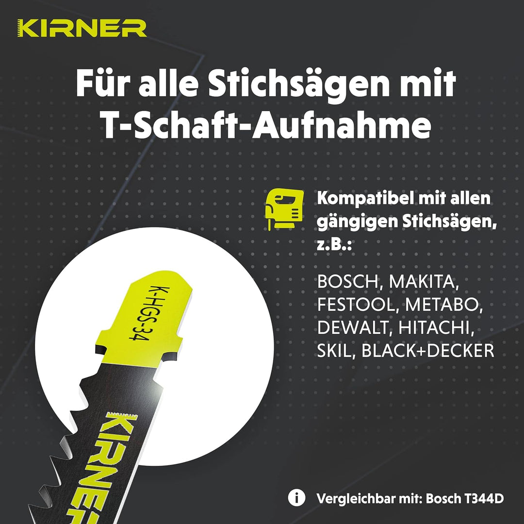 KIRNER Stichsägeblätter Holz 10 Stk. [ bis zu 5x mehr Schnitte ] Lange Version für schnelle, grobe S