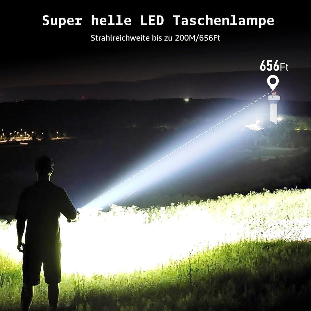 Blukar LED Taschenlampe Aufladbar, [2 Stück] 2000 Lumen Extrem Helle Zoombare Taschenlampen mit 5 Li