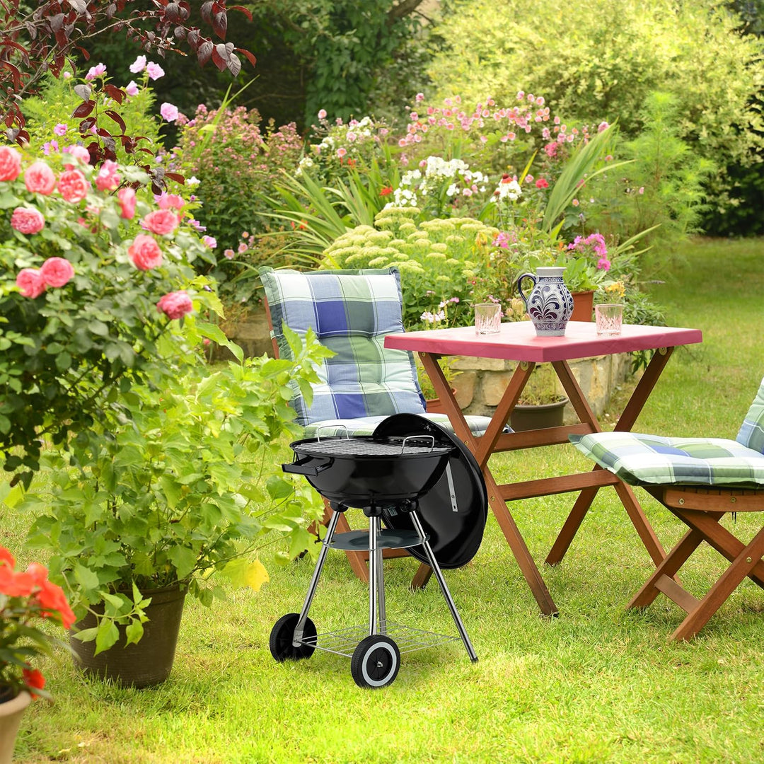 Relaxdays Kugelgrill, Ø 44 cm, Grillrost, Grillkugel mit Ascheschale, Holzkohlegrill mit Rädern, BBQ