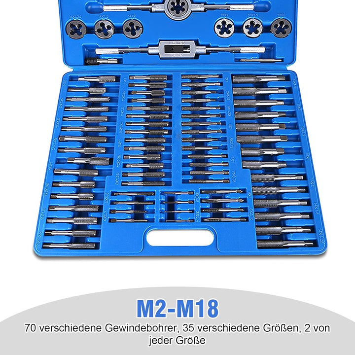 110pcs Gewindeschneider Set, Gewindeschneidsatz Gewinde Metrisch Hochwertig Gewindebohrer Schneideis