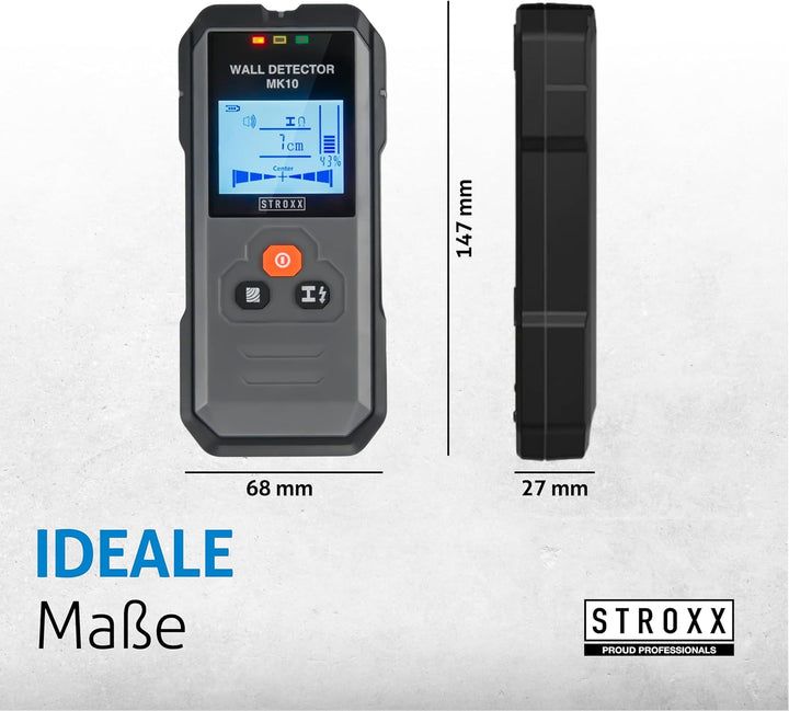 STROXX - Wanddetektor MK10 5in1 inkl. 3 Batterien - Leitungssucher - Ortungsgerät - Wandscanner - Ka