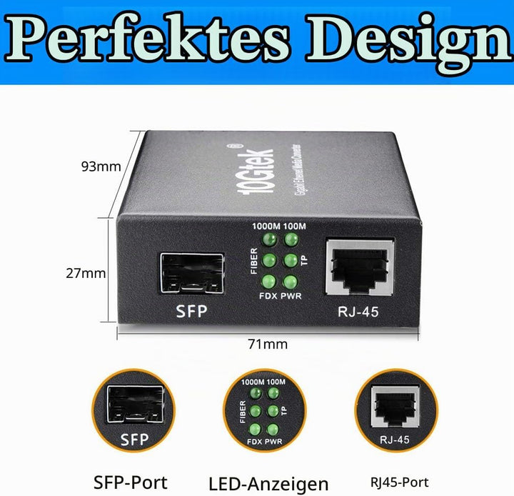 H!Fiber.com 2 Stück, Gigabit Ethernet Medienkonverter, 1.25G SFP zu RJ45 Glasfaser zu Kupfer, mit ei