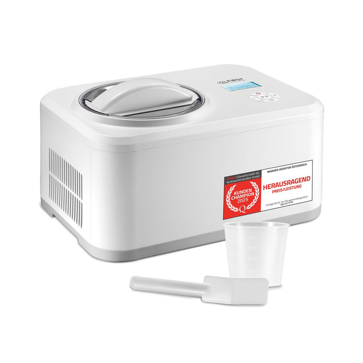 TZS First Austria Eismaschine | 1,5L | Kompressor | Entnehmbarer Edelstahl Behälter | Rezeptheft | L