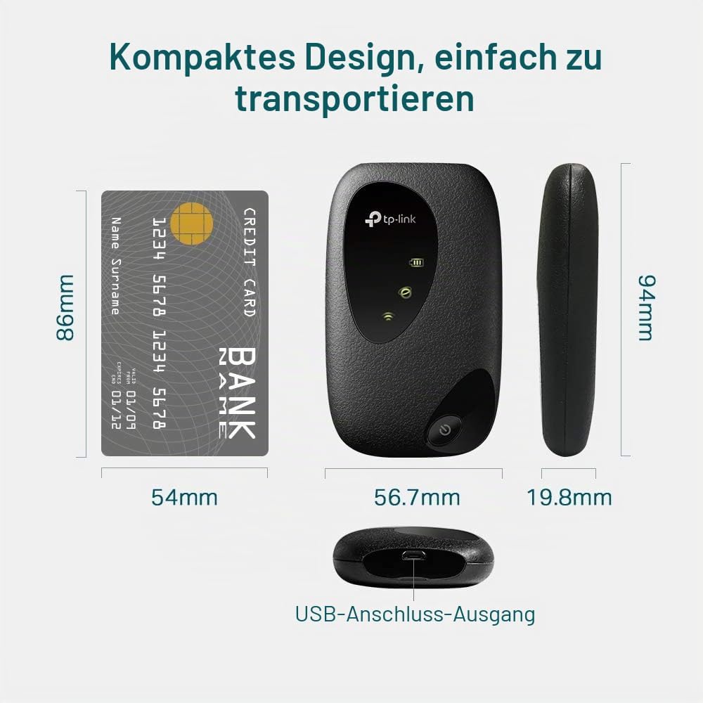 TP-Link M7200 mobiler WLAN Router (4G/LTE bis zu 150Mbit/s Download/ 50Mbit/s Upload) schwarz &amp; Arch