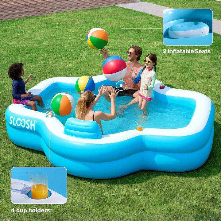 SLOOSH Aufblasbarer Swimmingpool mit Sitzen, 305 x 257 x 66 cm, überirdischer Familienpool mit Rücke