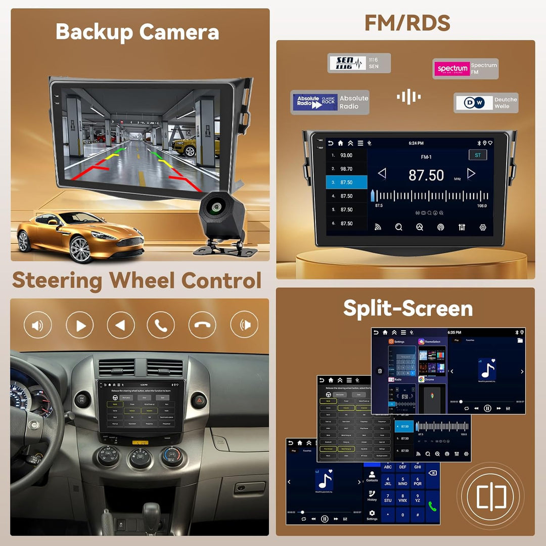 Hikity Android 15 4+64G Autoradio für Toyota RAV4 2007-2011 mit 9 Zoll Incell Touchscreen, Autoradio
