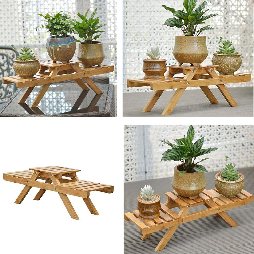 Pflanzenregal, Blumenregal Outdoor, Blumentreppe 2 Stufen Bambus, Blumenbank Pflanzentreppe Pflanzen