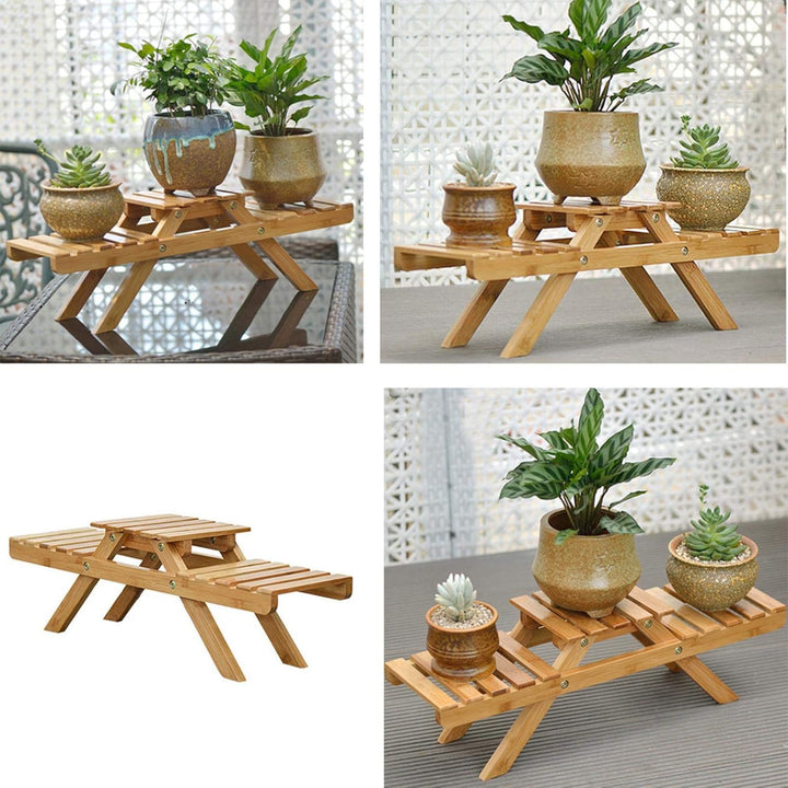 Pflanzenregal, Blumenregal Outdoor, Blumentreppe 2 Stufen Bambus, Blumenbank Pflanzentreppe Pflanzen