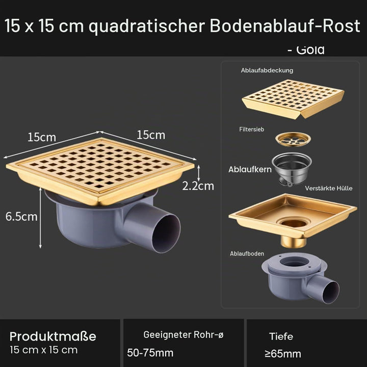 Duschrinne Quadratisch Edelstahl Bodenablauf,15x15cm,Bodenablauf Dusche,Haarfilter 2 in1 Befliesbar