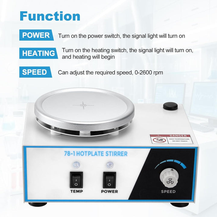 1.5L Magnetrührer mit Heizplatte, 100-2600 rpM 280°C 120mm mit PT1000-Sensor Biegbare Halterung, Mag