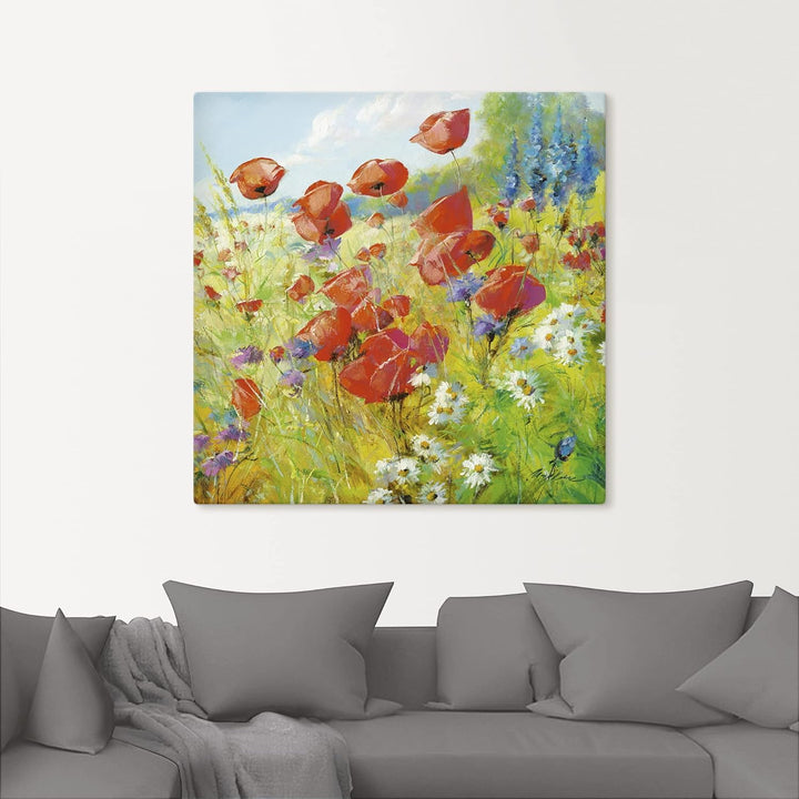 ARTland Leinwandbilder Wandbild Bild auf Leinwand 70 x 70 cm Botanik Blumenwiese Mohnblume Malerei B