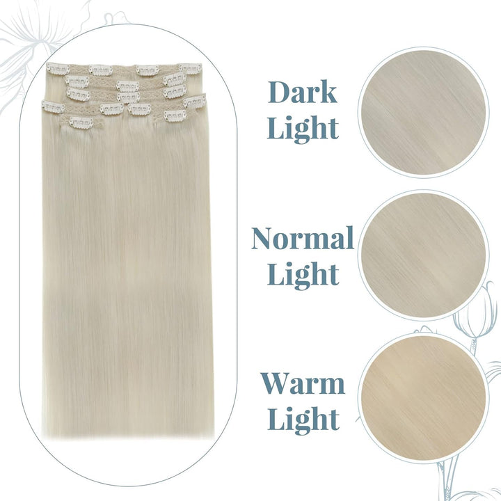 RUNATURE Blond Echthaar Clip in Extensions Weiss Blond Gerade Haarextensions Clip in Remy Haar Exten