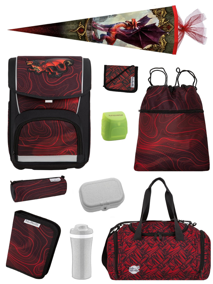 Familando - McNeill Basic Schulranzen Set - 10-teilig mit Schultüte - Drachen - Ergonomisch & Verste