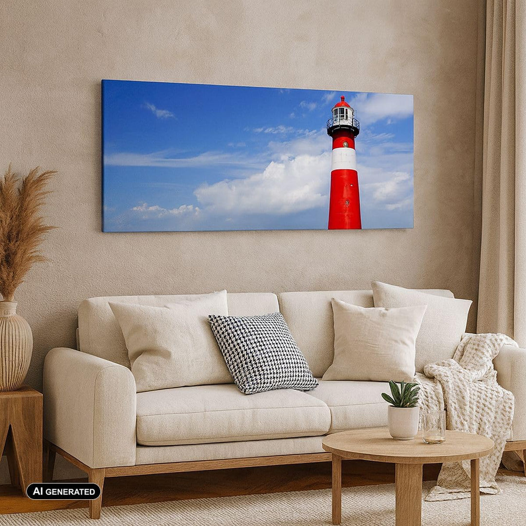 Panorama Bilder auf Leinwand 100x40cm Leinwandbild Turm Leuchtturm Ozean Ufer Gross Wanddeko Bild Sc