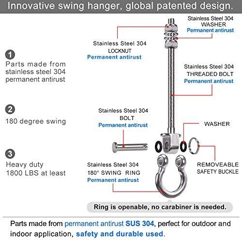 SELEWARE Schaukelhaken Edelstahl M10 x 170mm Gewindelänge, Schaukelhaken Schwerlast Hängesessel, Sch