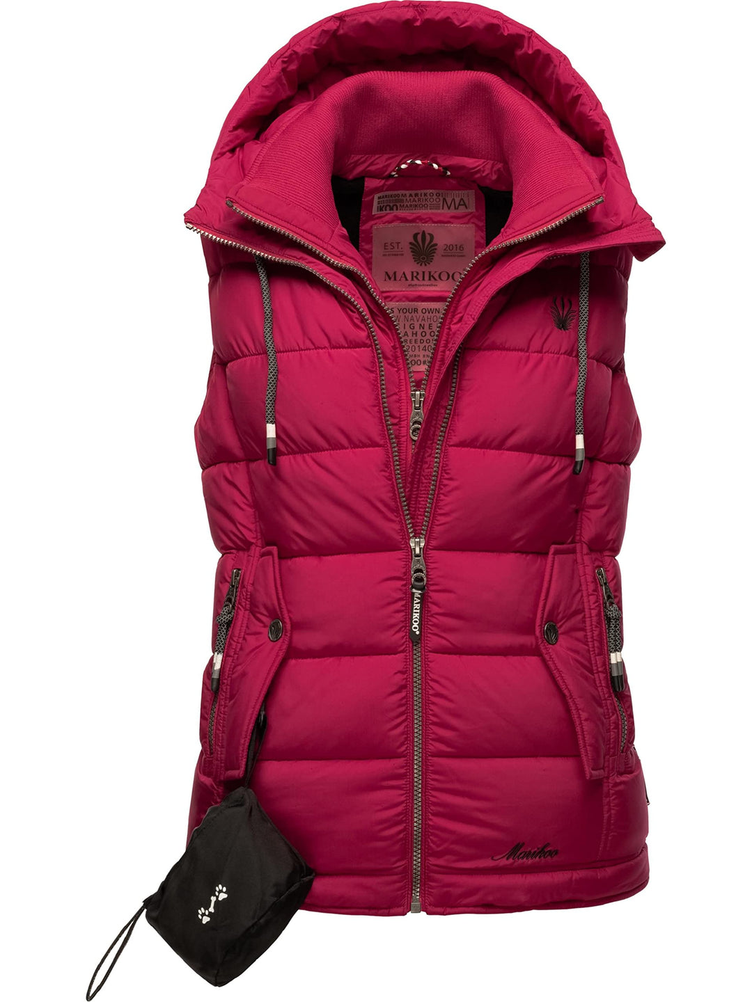 MARIKOO Damen leichte Übergangsweste Steppweste mit Kapuze Taisaa XS-3XL, XS Fuchsia