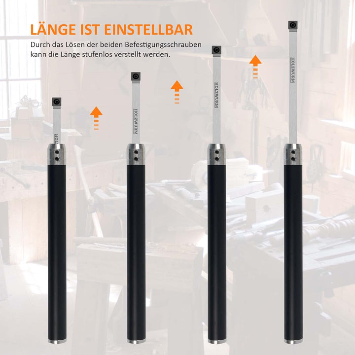 HOLZWURM Drechseleisen Set mit Hartmetall-Schneidplatten, verstellbare Drechselmesser in Holzkoffer,