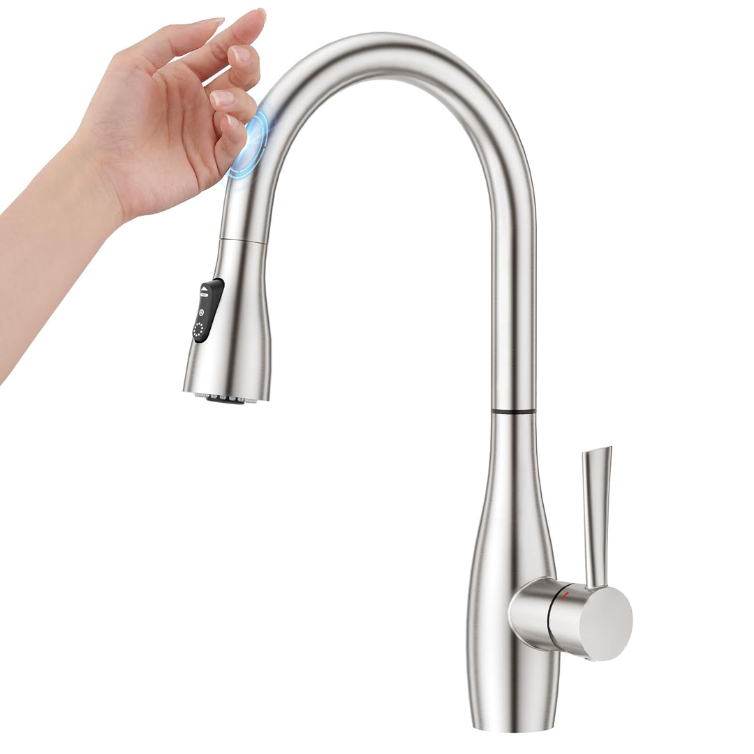 CREA Touch Sensor Wasserhahn Küche, Küchenarmatur mit Ausziehbarer Brause, Mischbatterie Küche mit 3