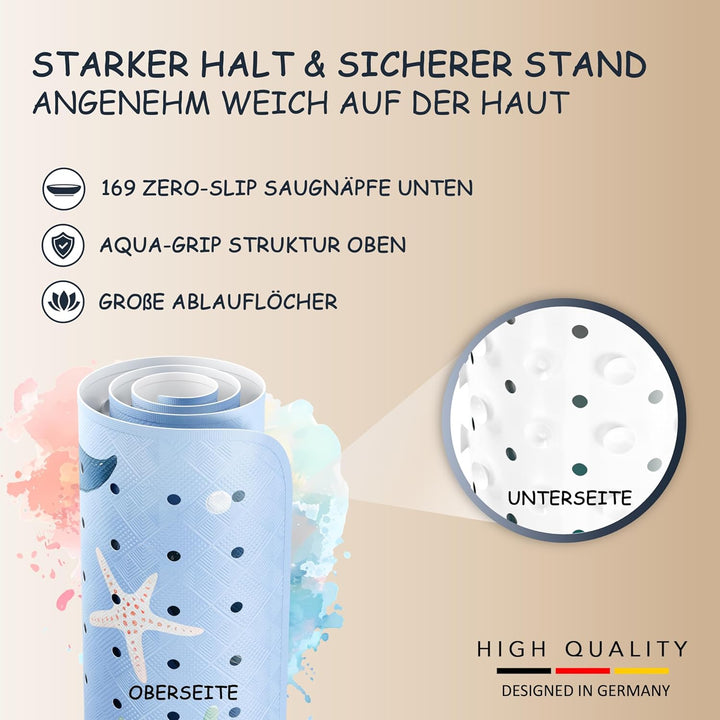 Duschmatte rutschfest 53x53 cm (Wal Unterwasserwelt Blau) - Antirutschmatte Dusche BPA frei - Badema