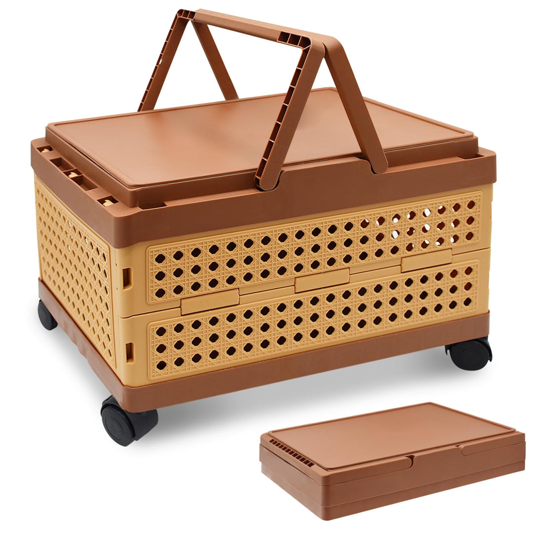 Klappbox mit Deckel, 28L Tragbar Picknickkorb Campingbox mit Henkel 4 Rollen Kunststoff Aufbewahrung