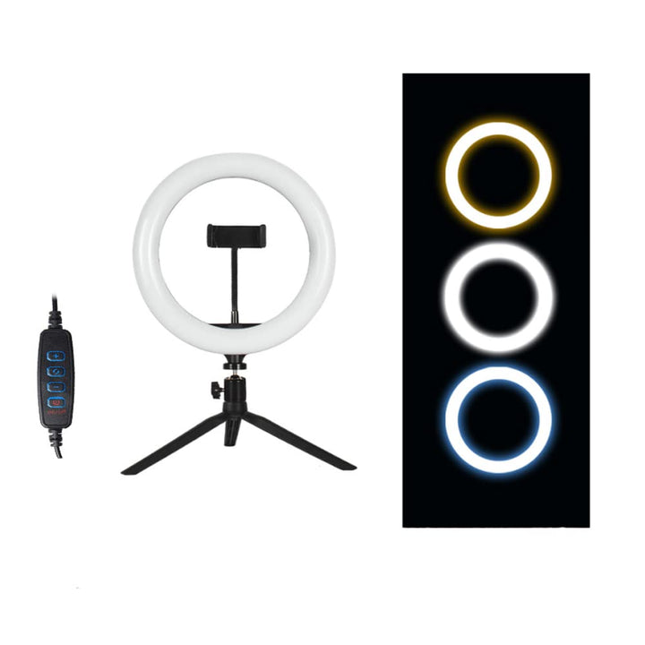 10in 3 Farben 10 Helligkeitsstufen Make-up-Ringlicht, Stativständer-Telefonhalter, Tragbare Desktop-