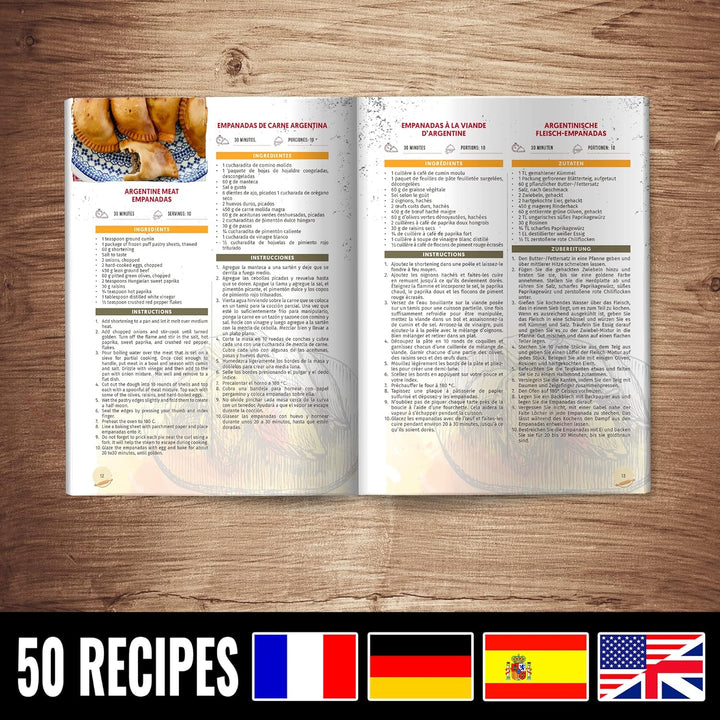 Tortillada – Empanadas Maker Formen 15,5 cm/Empanada Form Presse Set 7 teilig inkl. Rezeptbuch, Dips