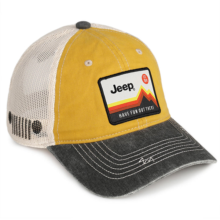 Jeep Have Fun Out There Patch Garment Washed Trucker Hat Unstructured Yellow