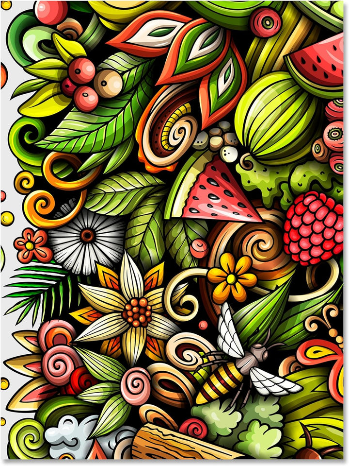 wandmotiv24 Leinwandbild Essen und Trinken, 60x45cm, Hochformat, Melone, Biene, Deko, Bilder auf Lei