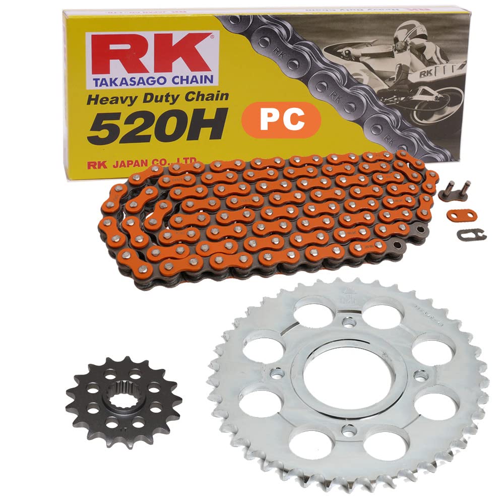 Kettensatz geeignet für Duke 125 11-13 Kette RK PC 520 H 112 offen ORANGE 14/45