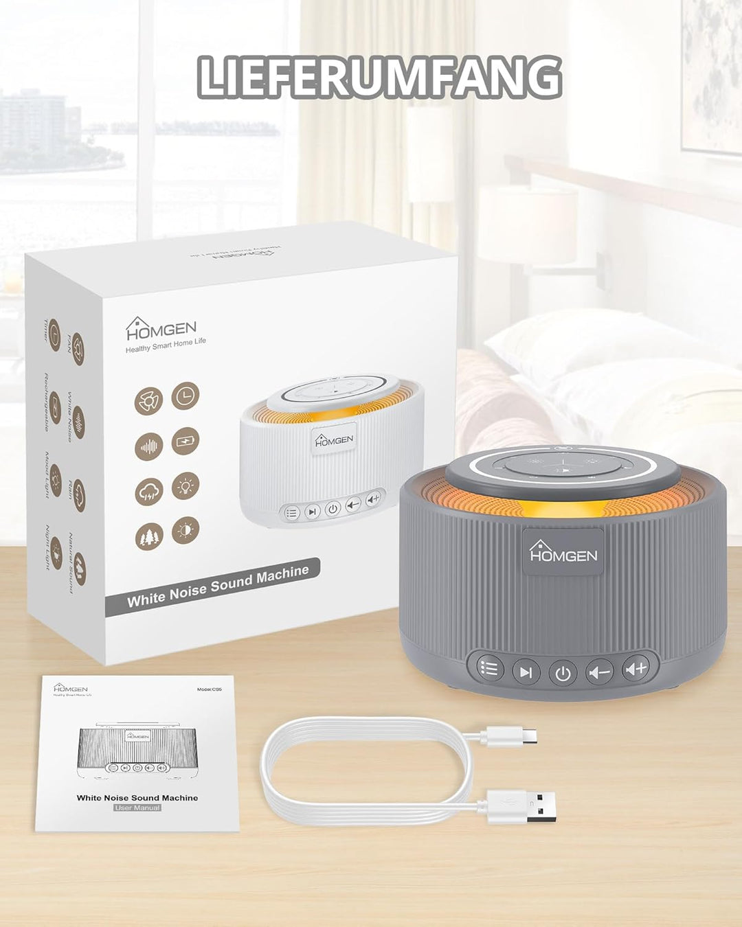 HOMGEN White Noise Machine Weisses Rauschen Maschine Einschlafhilfe Baby Erwachsene 30 Klänge & 30 S