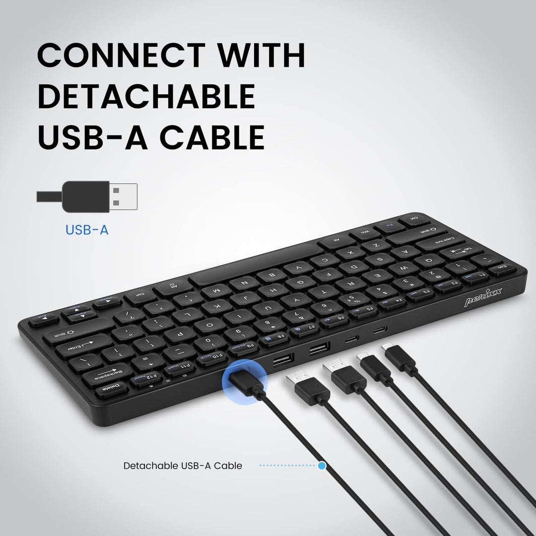 Perixx PERIBOARD-416 Wired Mini USB Keyboard with 4 Hubs - X Type Scissor Keys - Big Print Keys - De