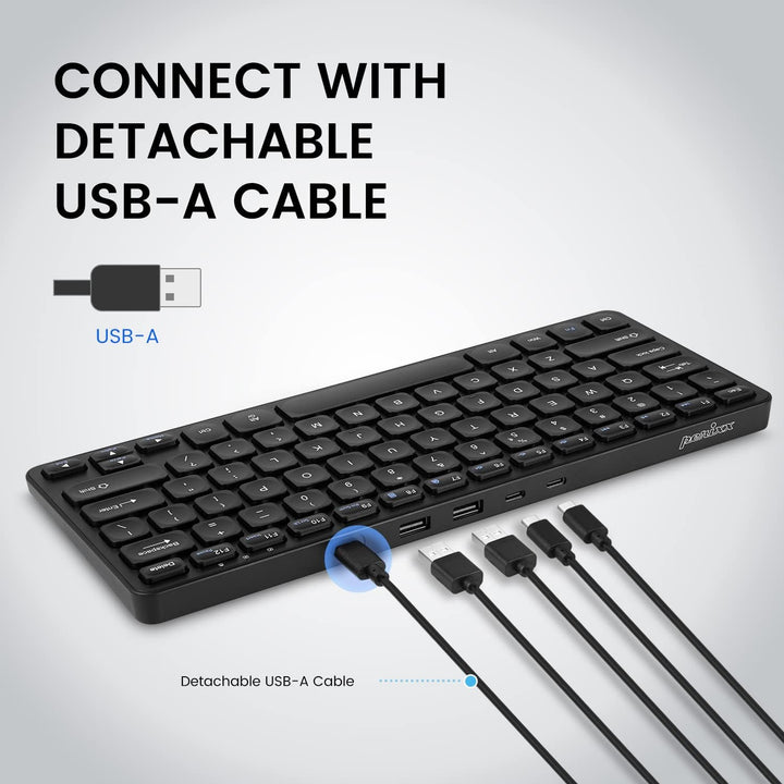 Perixx PERIBOARD-416 Wired Mini USB Keyboard with 4 Hubs - X Type Scissor Keys - Big Print Keys - De