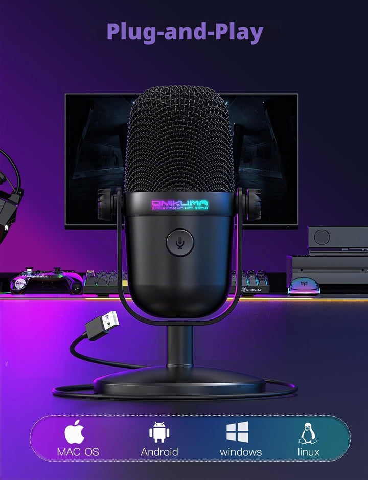 Gaming-Mikrofon mit Geräuschunterdrückung & Stummschalttaste, USB-Kondensatormikrofon für Streaming/