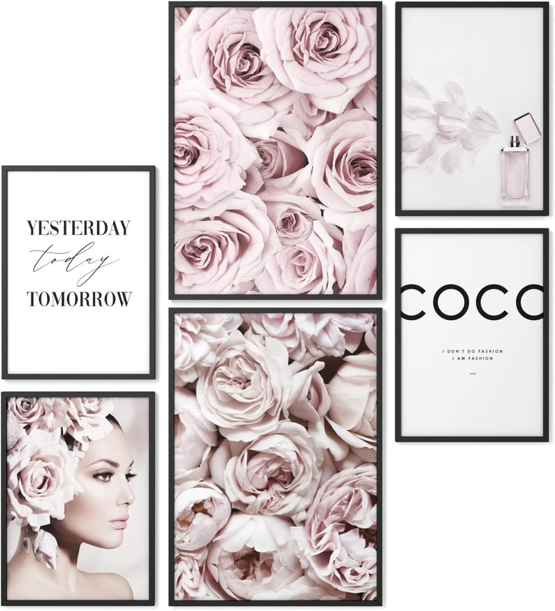 Papierschmiede® Mood Poster Set Coco Flowers, Fertiges Bilder Set mit Rahmen (Holz, schwarz), Wohnzi