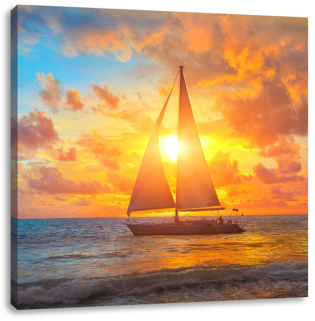Pixxprint Segelboot nahgelegen der Küste als Leinwandbild/Grösse: 70x70 cm/Wandbild/Kunstdruck/ferti