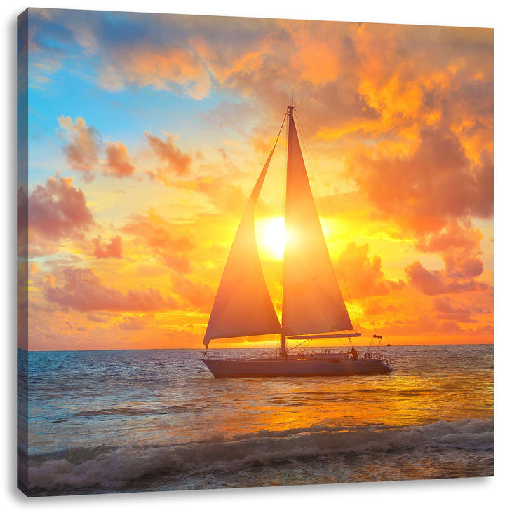 Pixxprint Segelboot nahgelegen der Küste als Leinwandbild/Grösse: 70x70 cm/Wandbild/Kunstdruck/ferti