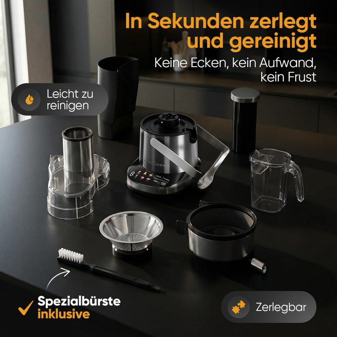 ProfiCook® Entsafter | leicht zu reinigender Slow Juicer | XXL-Einfüllschacht | 1000W Longlife-Motor