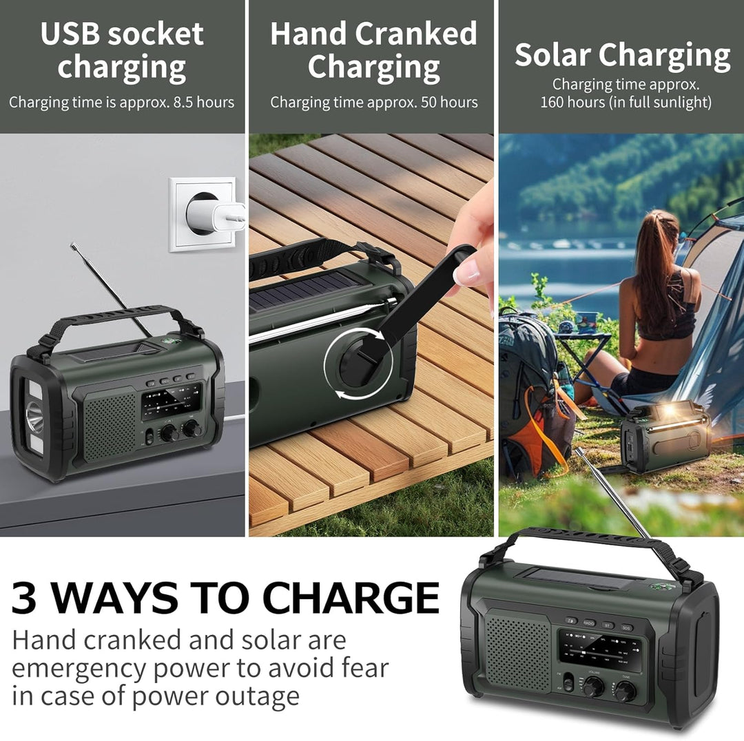 Kurbelradio 27000mAh, Notfallradio Solar Kurbel FM/AM Mit Bluetooth, SOS Alarm Emergency Radio, Kurb