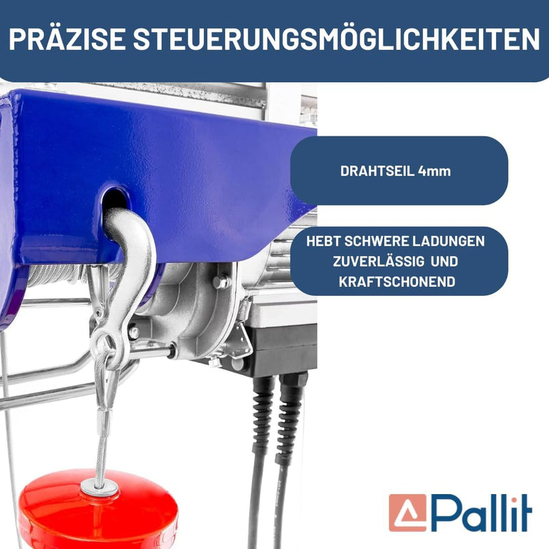 Pallit elektrische Seilwinde HOISTEXT | 250 kg/12 m | 500 kg/6 m | extralanges 5 m Kabel | inkl Kabe