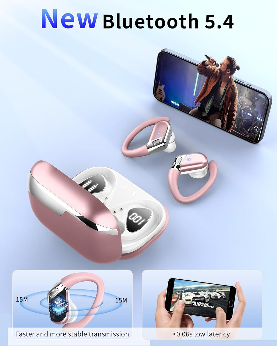 Bluetooth Kopfhörer Sport, Kopfhörer Kabellos Bluetooth 5.4 mit 4 ENC Noise Cancelling Mic, In Ear K