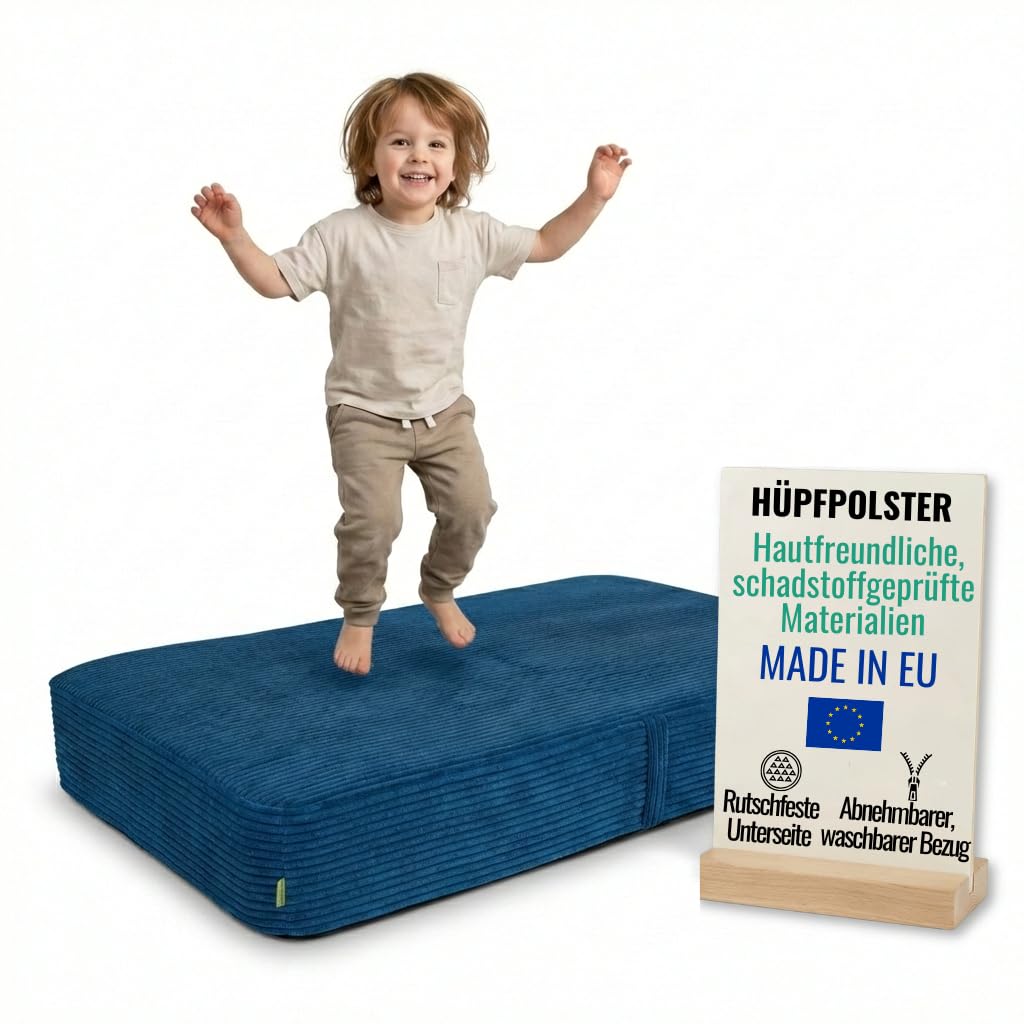 Hüpfpolster für Kinder Indoor | Hüpfkissen 70x110x17 cm mit Federn &amp; Schaumstoff | Kindertrampolin f
