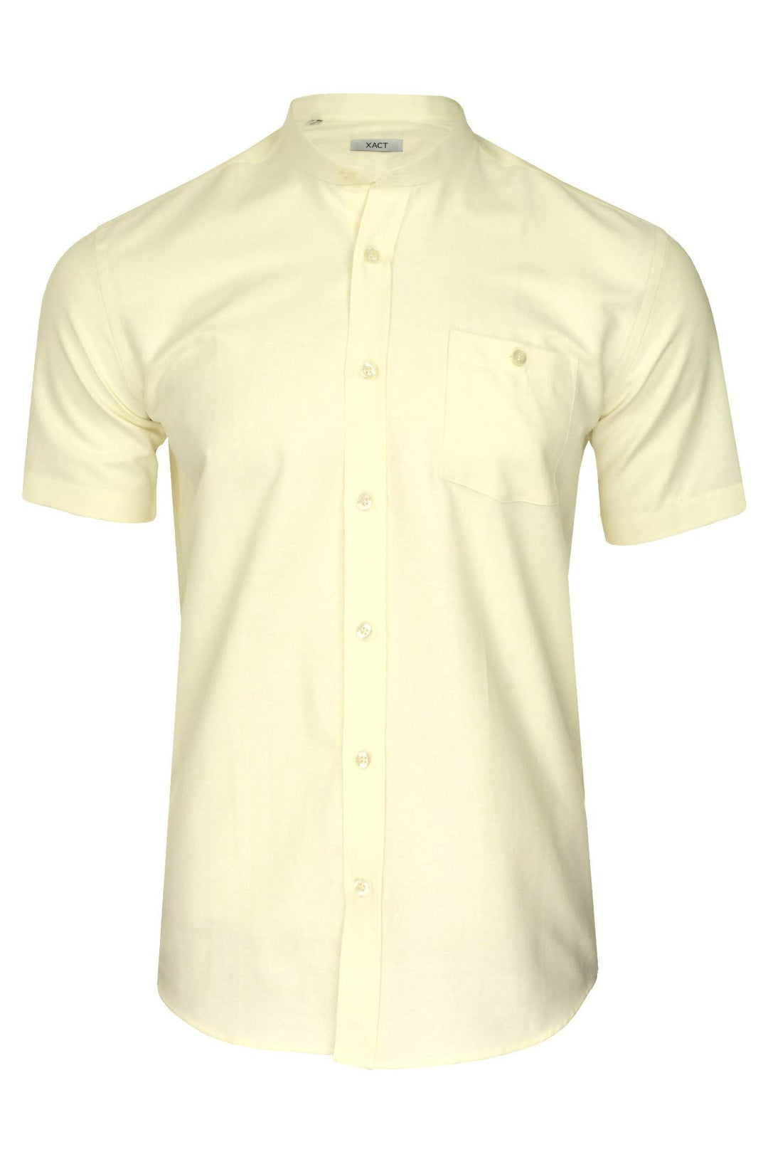 Xact Herren Oxford Grandad-Mandarinkragen Kurzarmhemd L Gelb, L Gelb